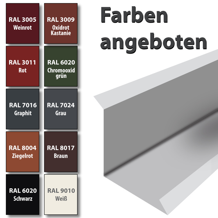 1m Wandanschluss Dachblech pulverbeschichtetes 0,5 mm, Zuschnitt 25 cm -RAL-9010 Weiß