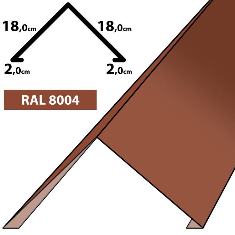 1m Firstblech Dachblech pulverbeschichtetes Zuschnitt 40cm -RAL-8004 Ziegelrot