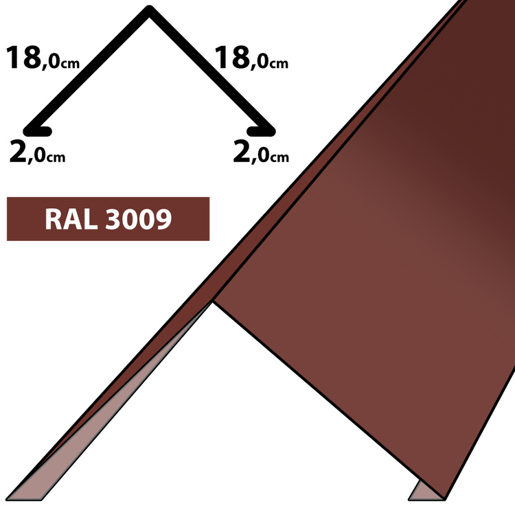 1m Firstblech Dachblech pulverbeschichtetes Zuschnitt 40cm -RAL-3009 Oxidrot / Kastanie