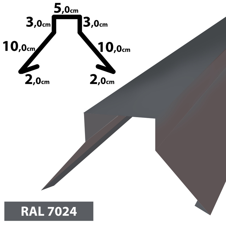 1m Firstblech Trapez Firstabschluss Dachblech pulverbeschichtetes, Zuschnitt 35 cm -RAL-7024 Grau