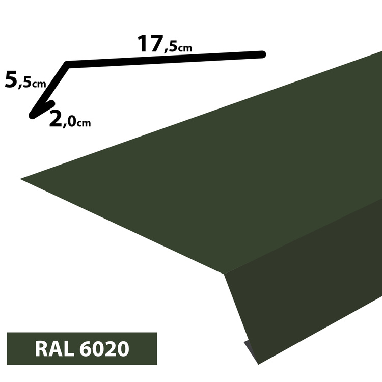 2m Traufblech, Pulverbeschichtetes Rinneneinhang-Dachblech, Zuschnitt 25cm -RAL-6020 Chromooxidgrün