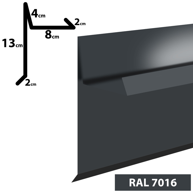 2m Ortgangblech II Windblech pulverbeschichtetes 0,5mm, Zuschnitt 30cm -RAL-7016 Graphit