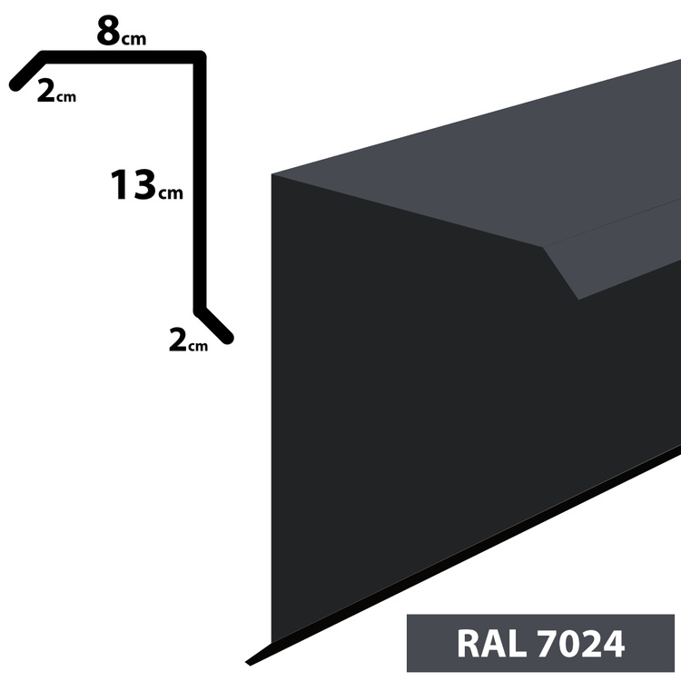 1m Ortgangblech Ortblech Windblech, pulverbeschichtetes 0,5mm, Zuschnitt 25cm -RAL-7024 Grau