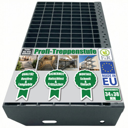 Metallstufe Gitterroststufen Treppenstufen, RAL 7016 Anthrazitgrau matt, Maschenweite 34x38mm - 900x240mm