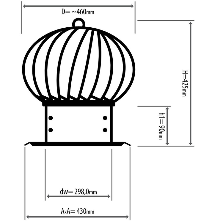 Schornsteinaufsatz TURBOWENT mit Bodenplatte aus Chrom-Nickel Blech - Ø 300 mm