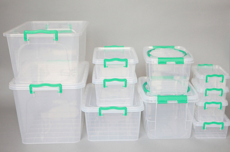 Rechteckig Behälter, Aufbewahrungsbox, Transparentbox, Kunststoffbox, Klappbox, Plastikbox – transparent – 25,00 Liter