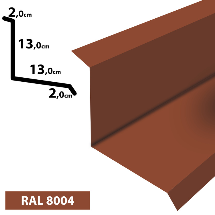 1m Wandanschluss Dachblech pulverbeschichtetes 0,5 mm, Zuschnitt 30 cm -RAL-8004 Ziegelrot