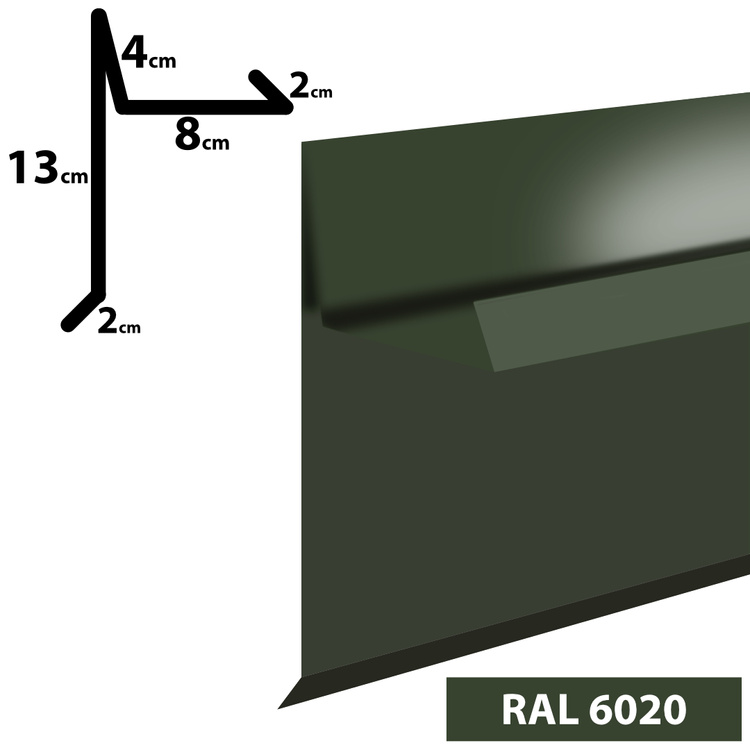 2m Ortgangblech II Windblech pulverbeschichtetes 0,5mm, Zuschnitt 30cm -RAL-6020 Chromooxidgrün