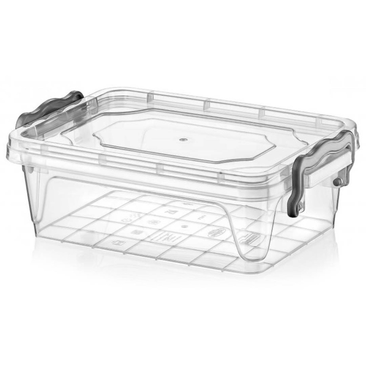 Rechteckig Behälter, Aufbewahrungsbox, Transparentbox, Kunststoffbox, Klappbox, Plastikbox – transparent – 1,22 Liter