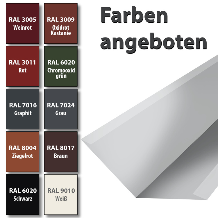2m Kehlblech Kehle Dachblech Winkelblech pulverbeschichtetes 0,5mm, Zuschnitt 40cm -RAL-9010 Weiß