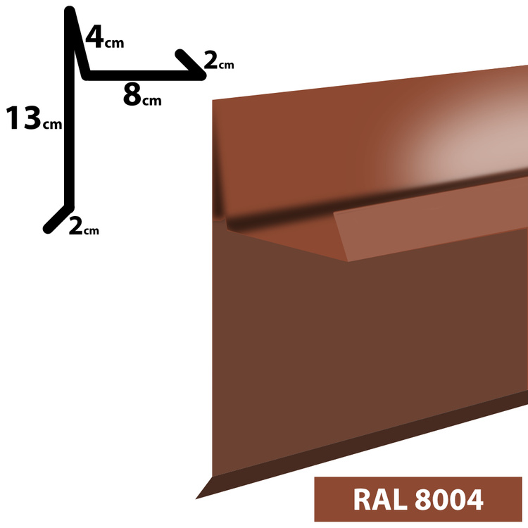 1m Ortgangblech II Windblech pulverbeschichtetes 0,5mm, Zuschnitt 30cm -RAL-8004 Ziegelrot