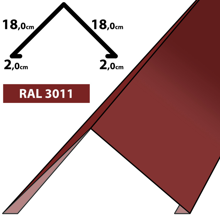 1m Firstblech Dachblech pulverbeschichtetes Zuschnitt 40cm -RAL-3011 Rot